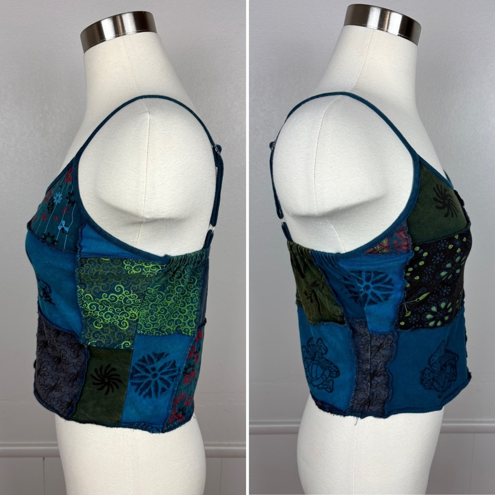 Kathmandu Imports Cropped Patchwork Tank Top Cami Size S Mushrooms Floral Hippie - Picture 5 of 12
